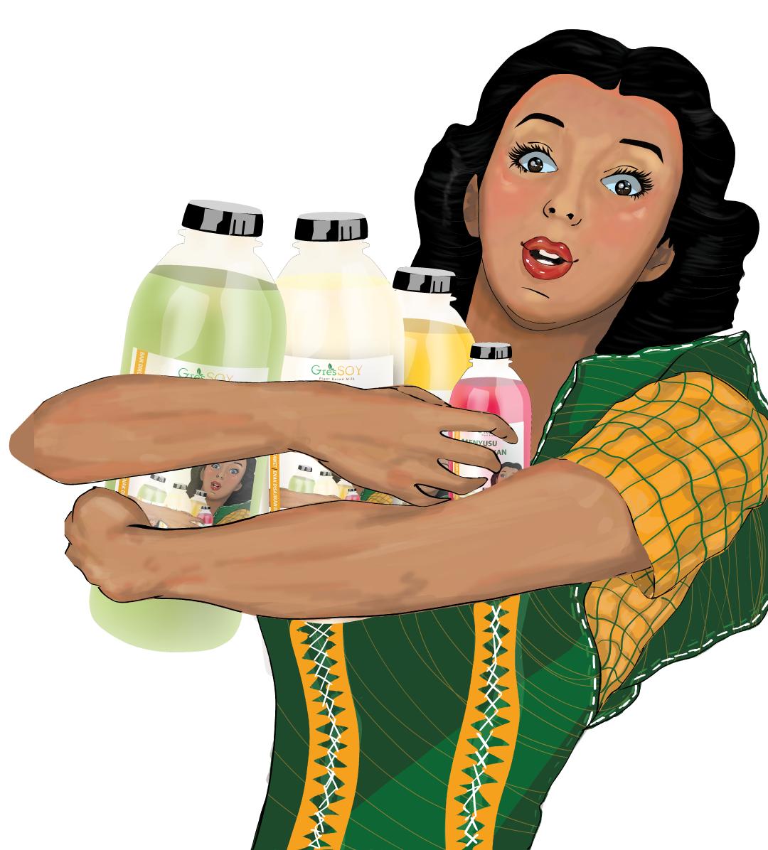 Gressoy mascot — woman holding a drink